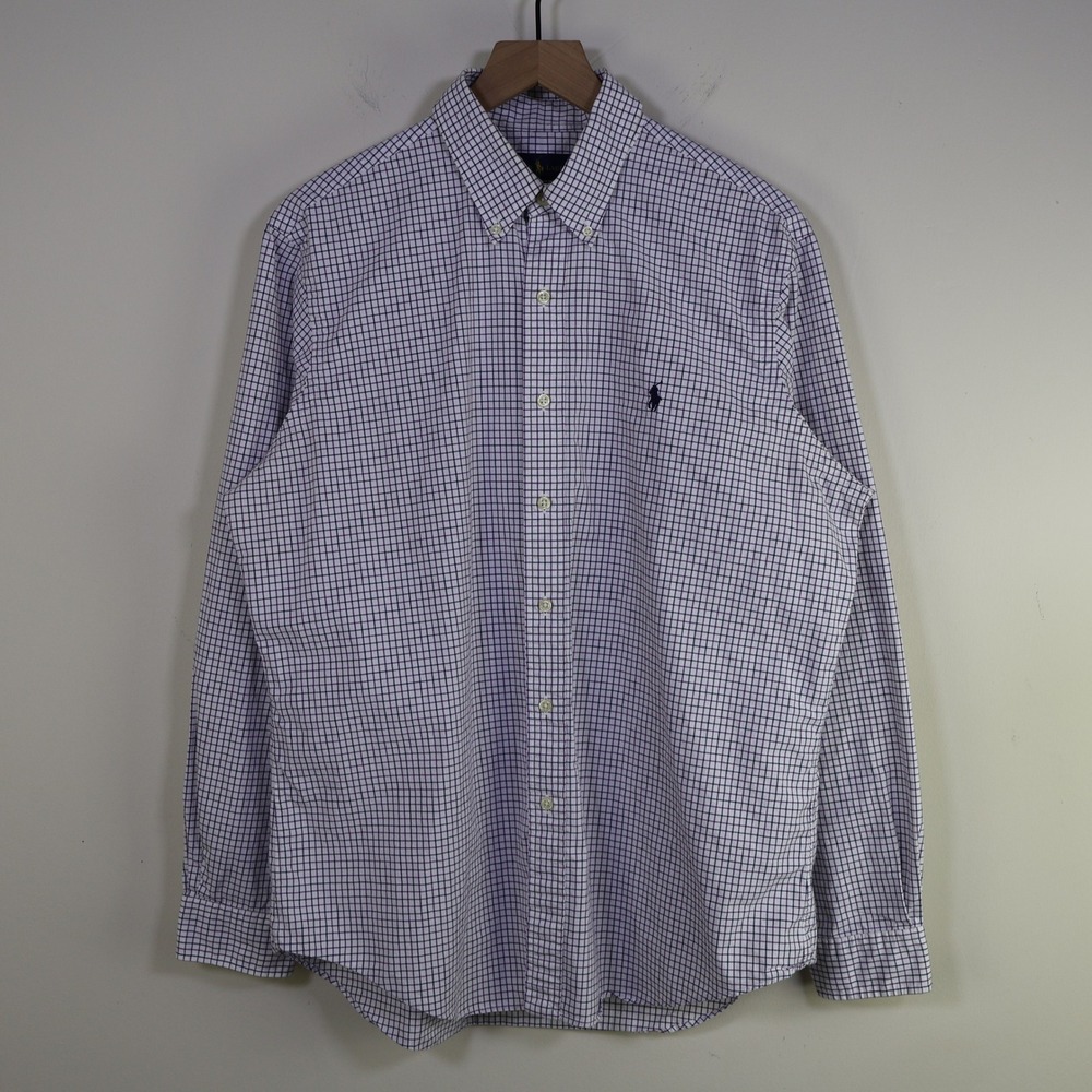 Ralph‎ Lauren Tattersall Check Button Down Shirt Large Preppy Purple Cotton